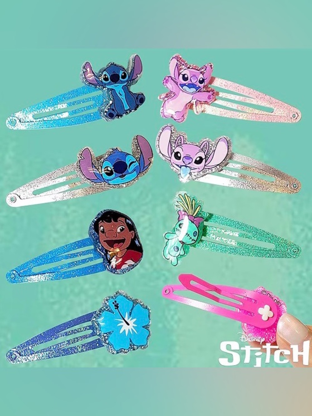 Disney Stitch 8pc Flower Snap Hair Clips - Blue, Teal, Pink, Purple - Picture 6 of 10